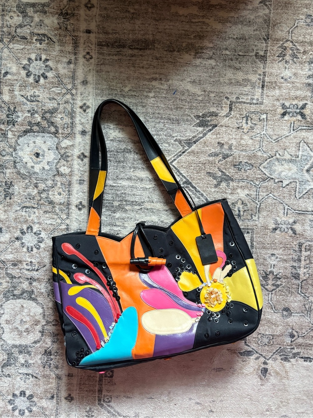 Vintage sharif studio leather colorful floral shoulder bag purse
